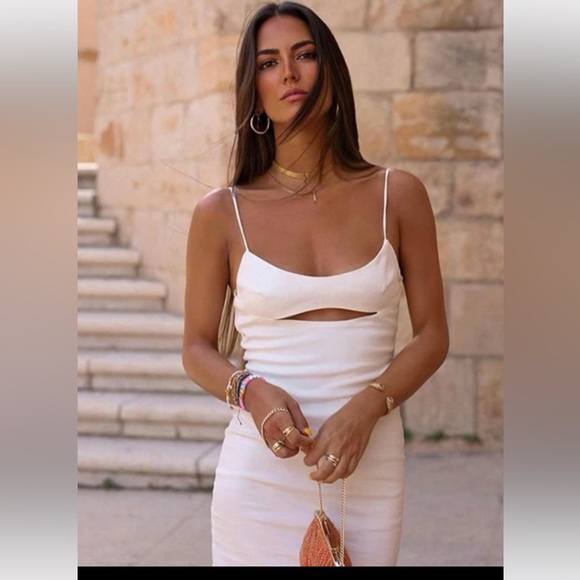 ZARA Stretch Oyster White Linen Blend Cut Out Midi Maxi Dress $79.90 - Picture 10 of 17